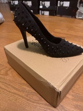 Black Studded Pointed-Toe Stiletto Pump - Women